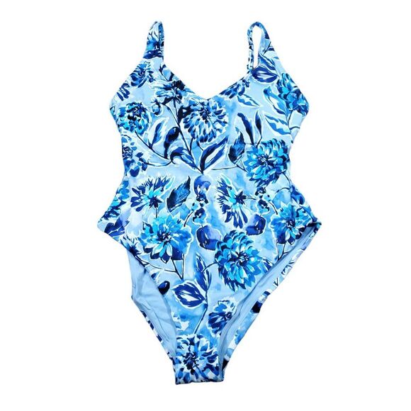 Andie Swim Blue Floral Baia One Piece Swimsuit Size Medium - Picture 2 of 8